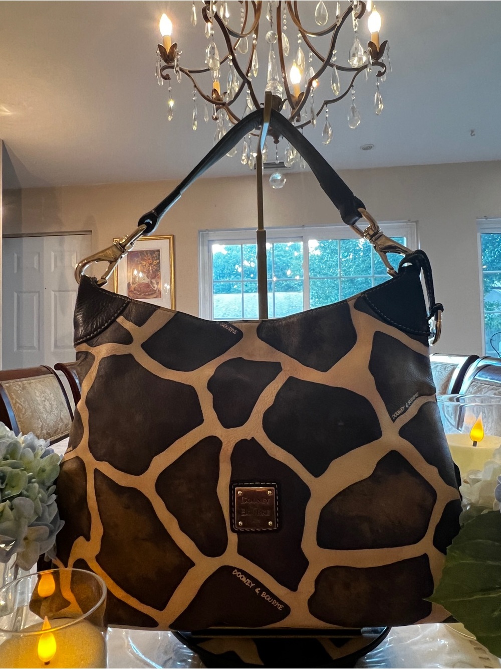 Dooney & Bourke Giraffe Print Leather Trim Shoulder Bag Animal Print